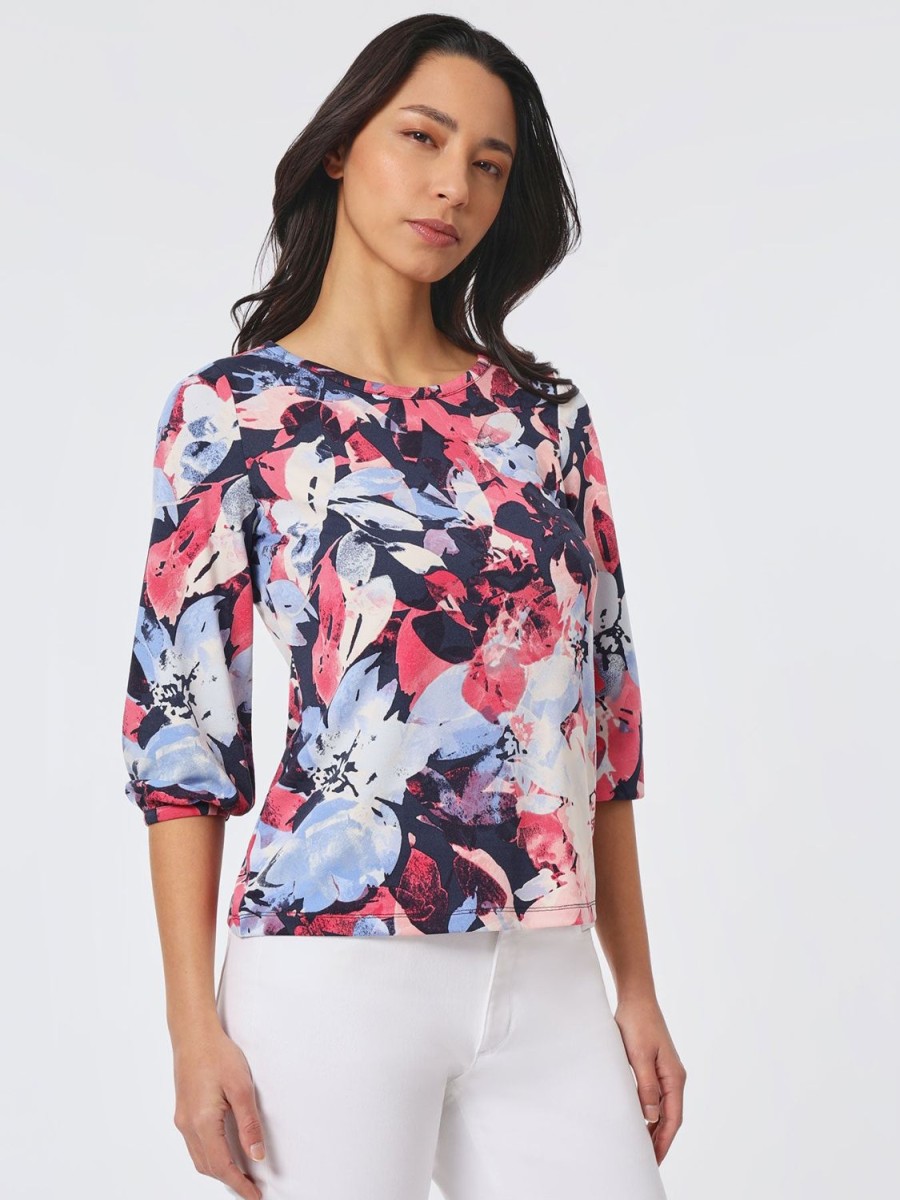 Jones New York Printed Moss Crepe Puff Sleeve Top