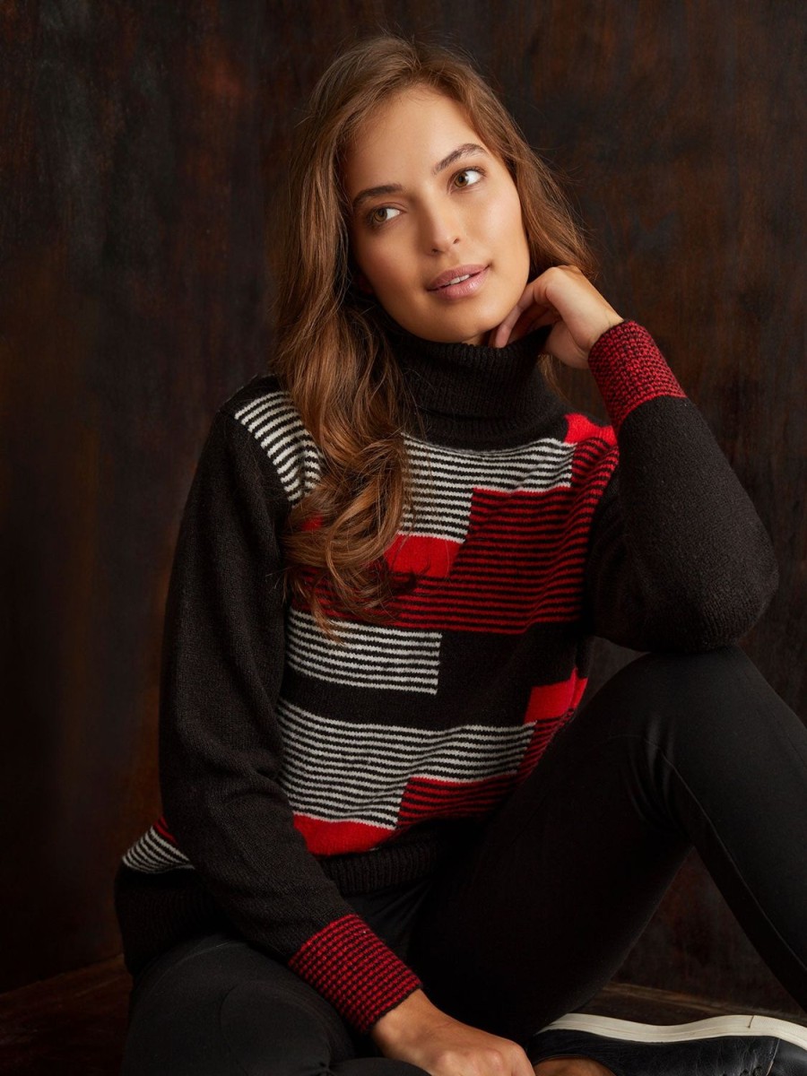 Jones New York Striped Colorblock Turtleneck Sweater