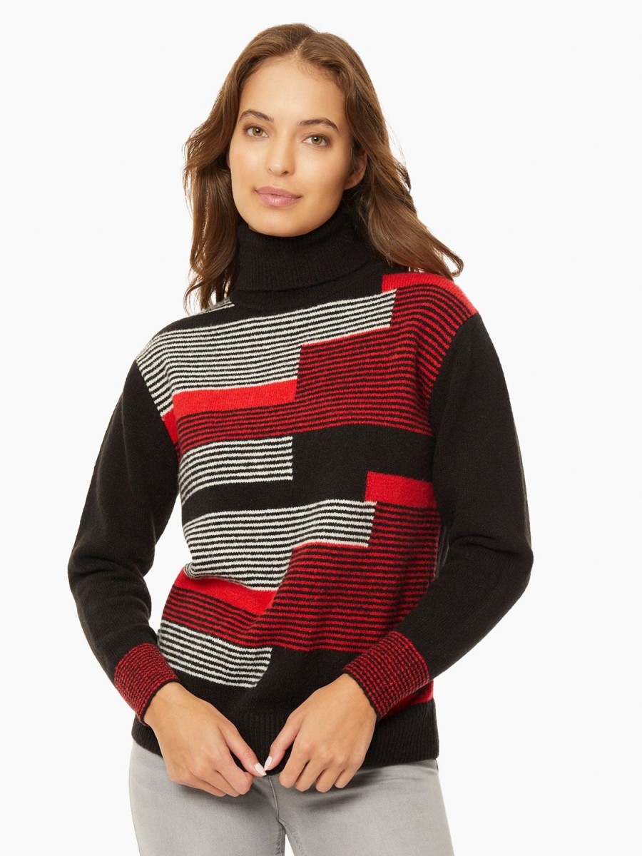 Jones New York Striped Colorblock Turtleneck Sweater