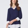 Jones New York Solid V-Neck Knit Combo Top