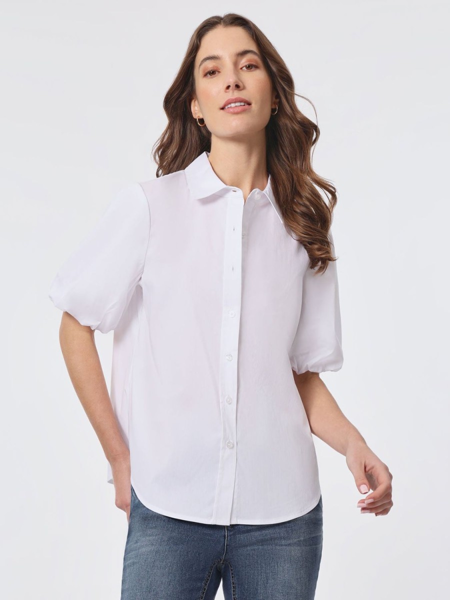 Jones New York Plus Size Poplin Puff Sleeve Button Down Shirt