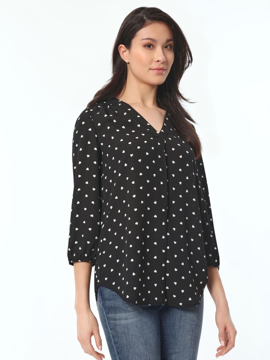 Jones New York Heart Print V-Neck Kelly Blouse