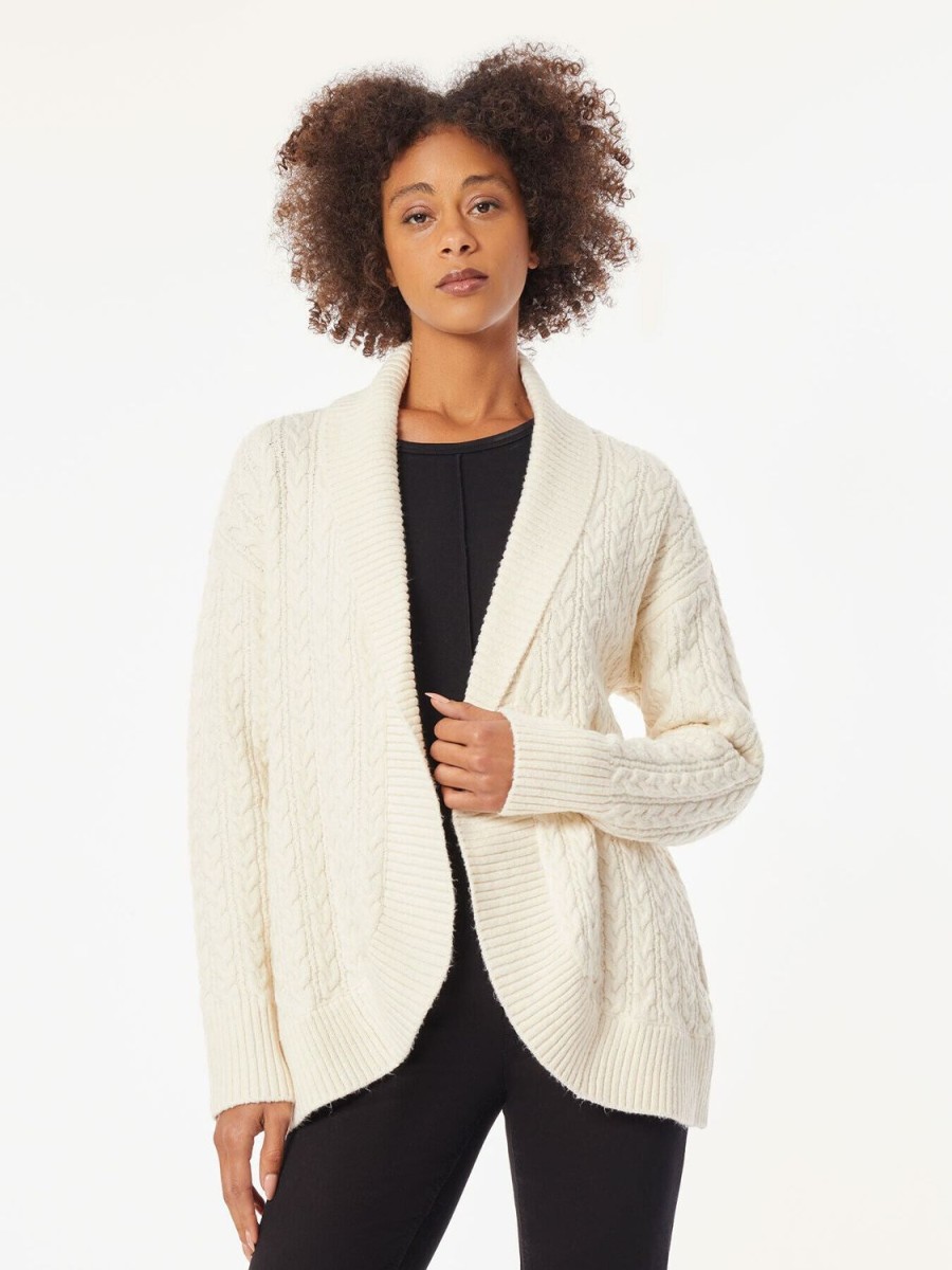 Jones New York Shawl Collar Rounded Hem Cable Knit Cardigan