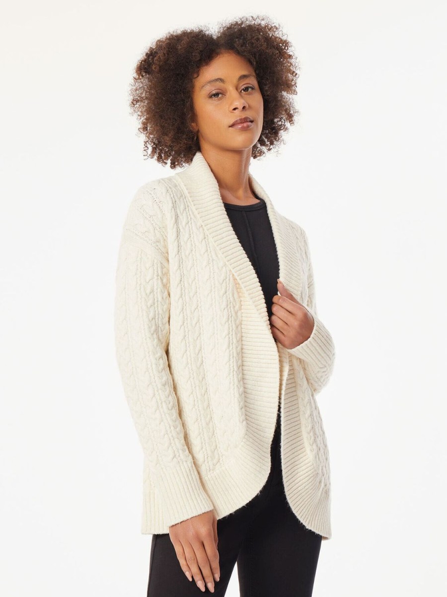 Jones New York Shawl Collar Rounded Hem Cable Knit Cardigan