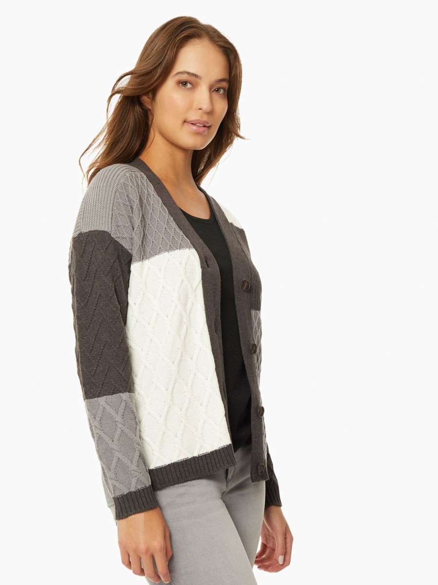 Jones New York Patchwork Knit Button-Front Cardigan