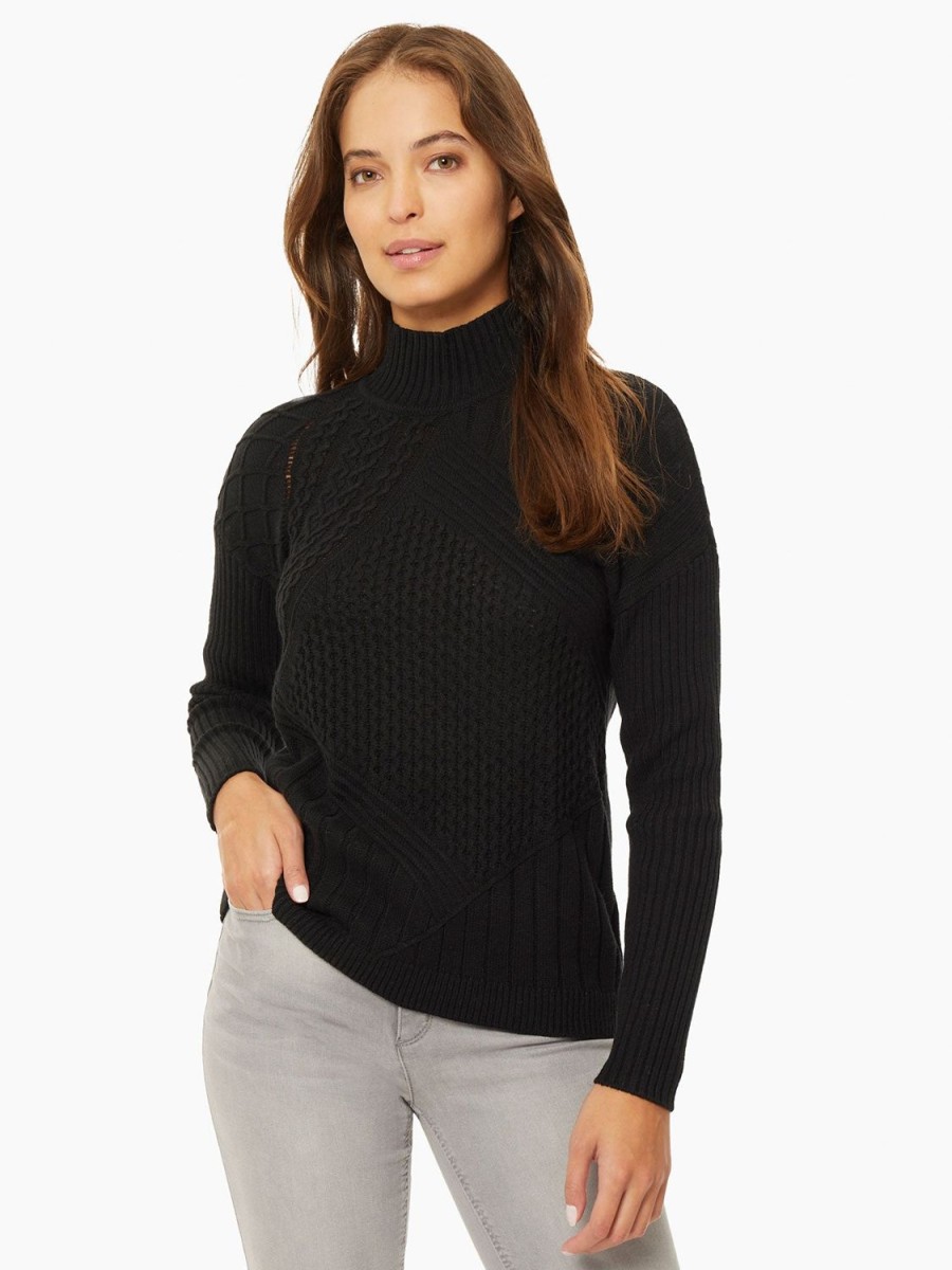 Jones New York Reverse Jersey Multi-Stitch Mock Neck Sweater