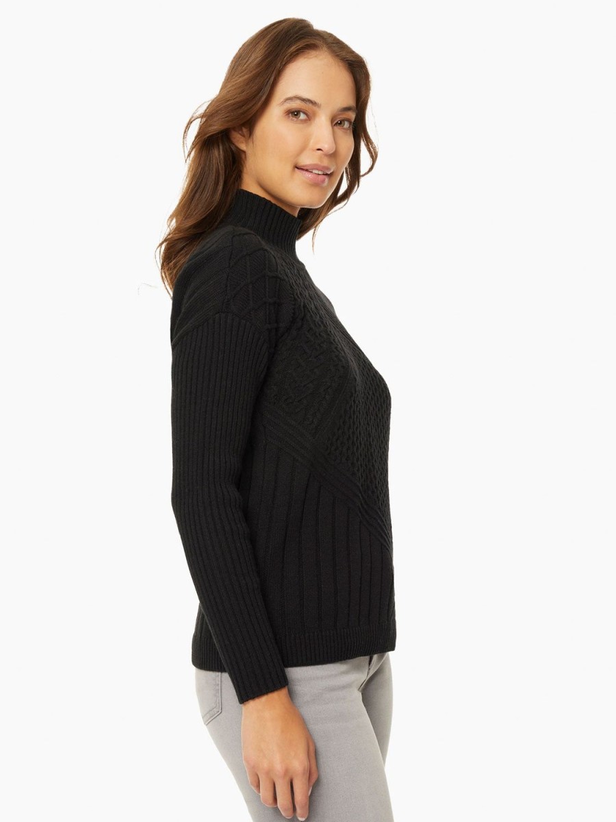 Jones New York Reverse Jersey Multi-Stitch Mock Neck Sweater