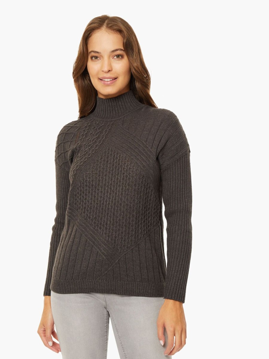 Jones New York Reverse Jersey Multi-Stitch Mock Neck Sweater