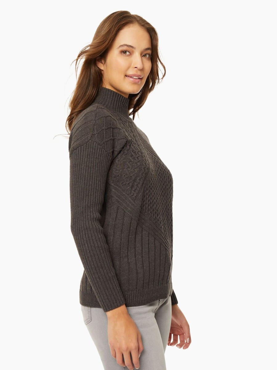 Jones New York Reverse Jersey Multi-Stitch Mock Neck Sweater