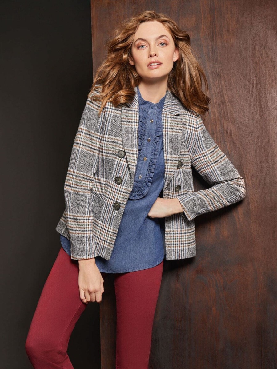 Jones New York Classic Plaid Double Breasted Jacket