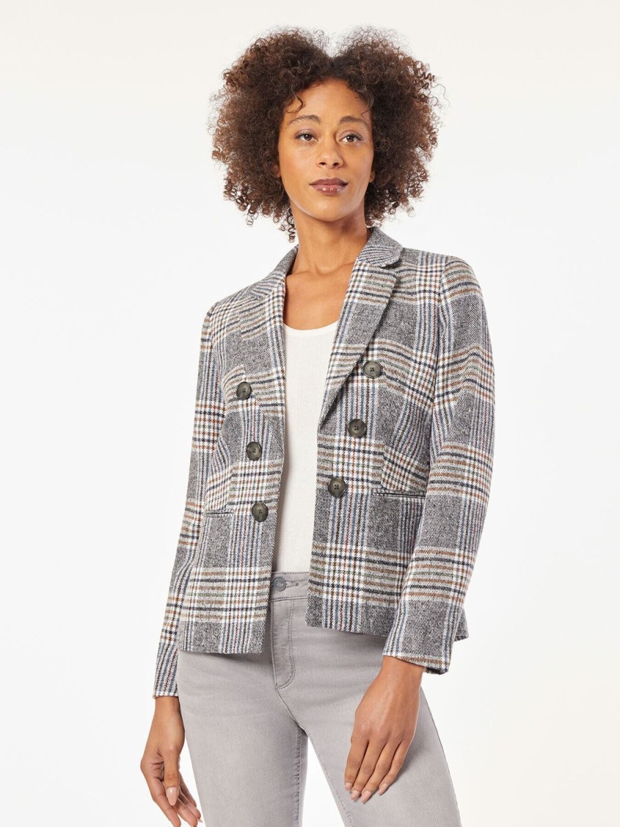 Jones New York Classic Plaid Double Breasted Jacket