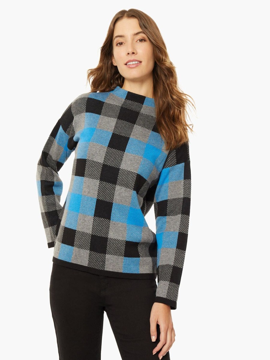 Jones New York Checked Mock Neck Jacquard Sweater