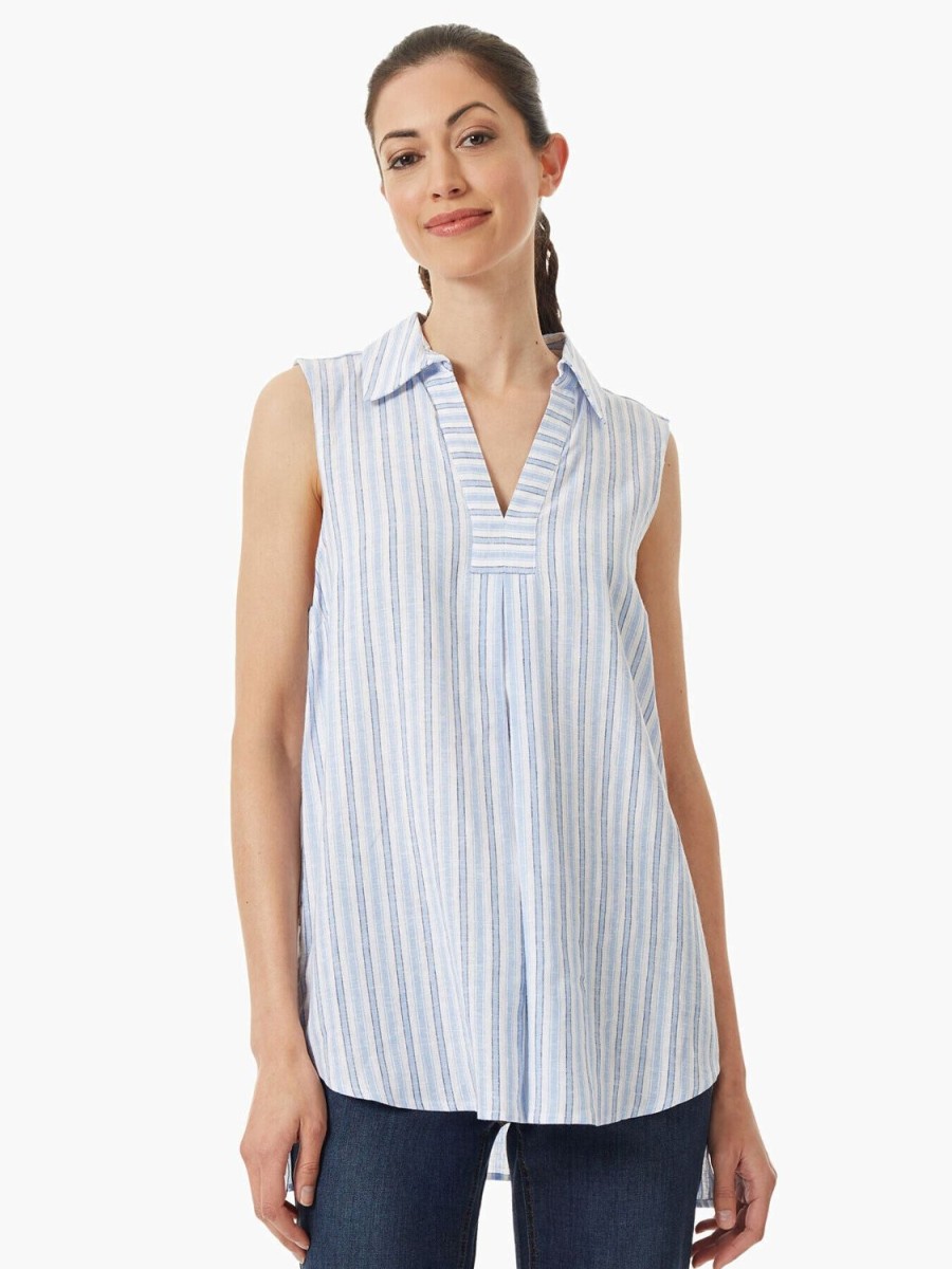 Jones New York Sleeveless Striped Linen-Blend Tunic