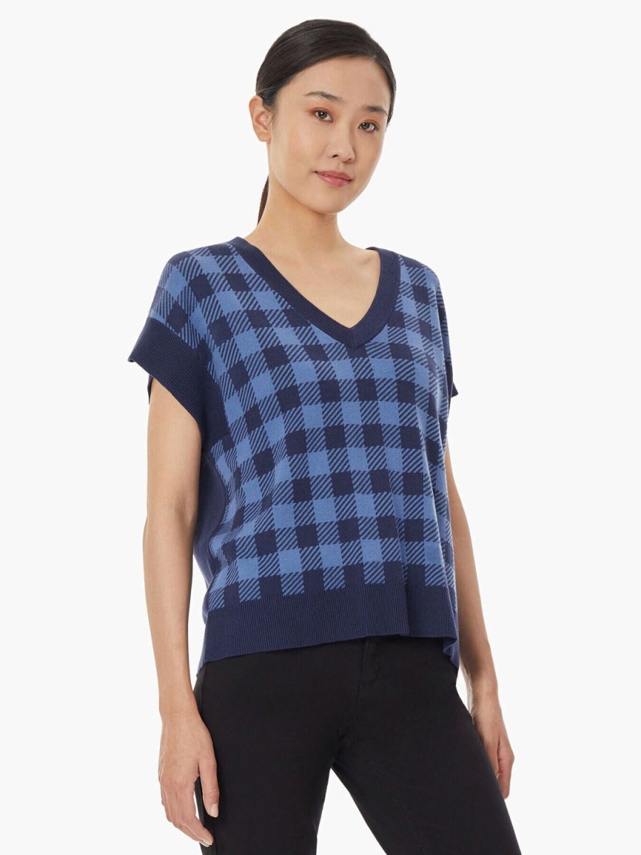 Jones New York Gingham Jacquard Knit Sweater Vest