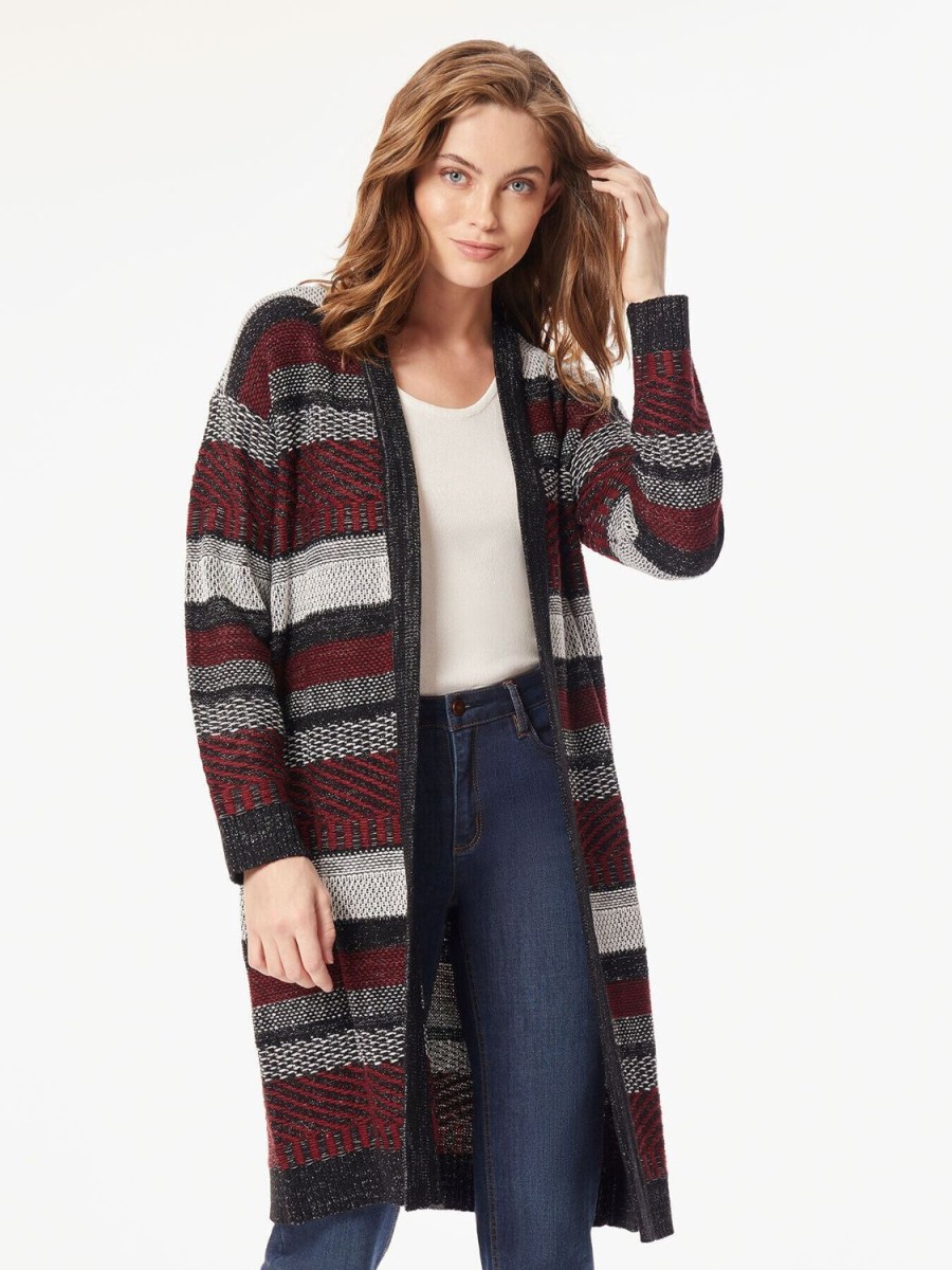 Jones New York Multi-Striped Open Front Cardigan