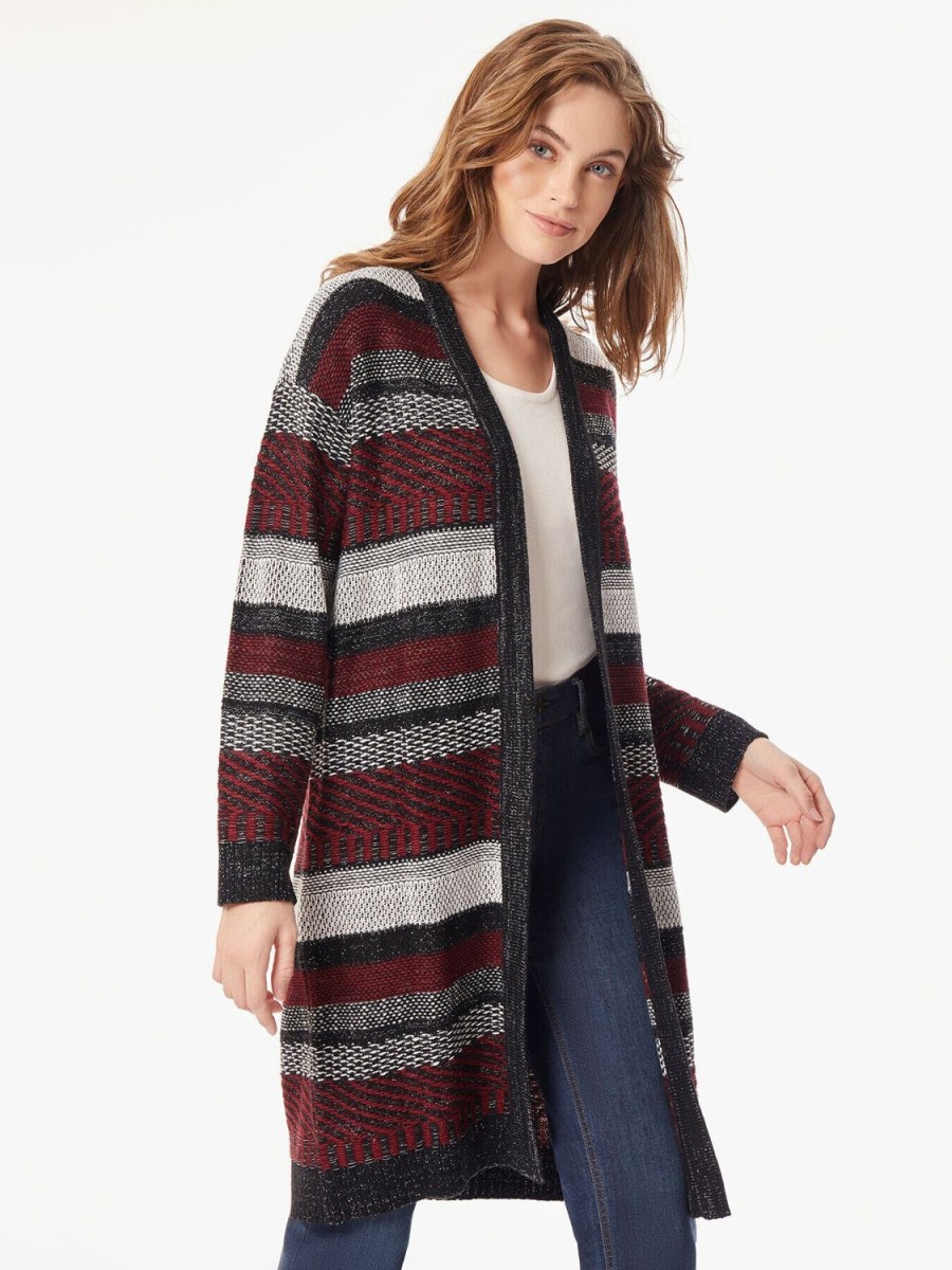 Jones New York Multi-Striped Open Front Cardigan