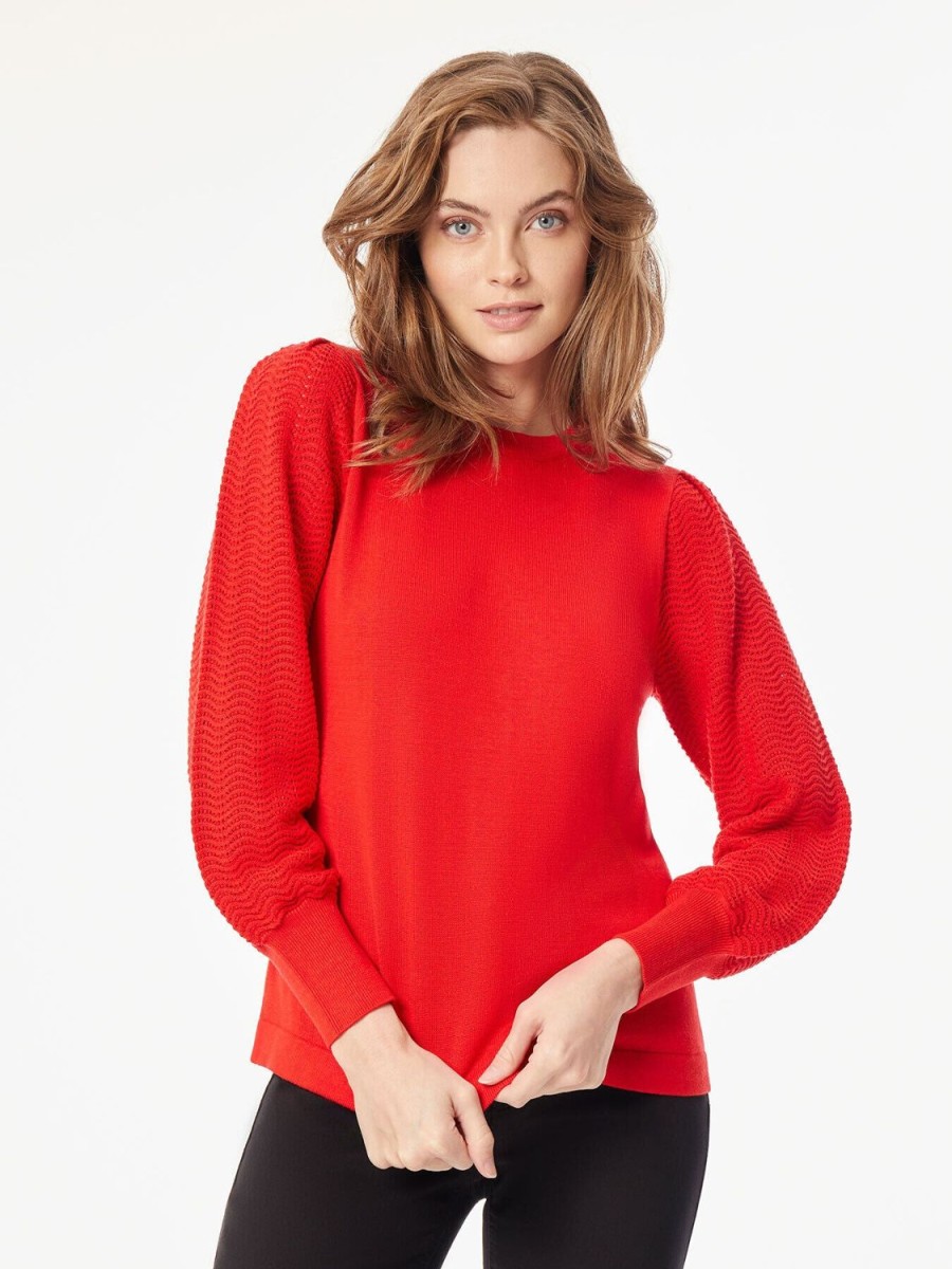 Jones New York Long Sleeve Puff Sleeve Knit Top