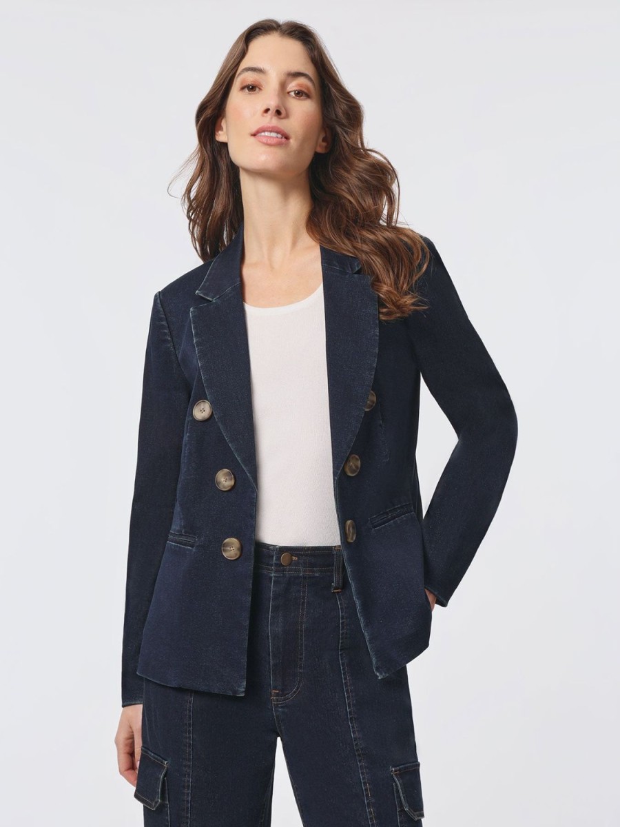 Jones New York Denim Faux Double Breasted Blazer