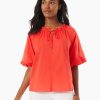 Jones New York Tie-Neck Puff Sleeve Cotton Peasant Blouse