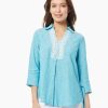 Jones New York Collared Lace-Front Linen-Blend Blouse