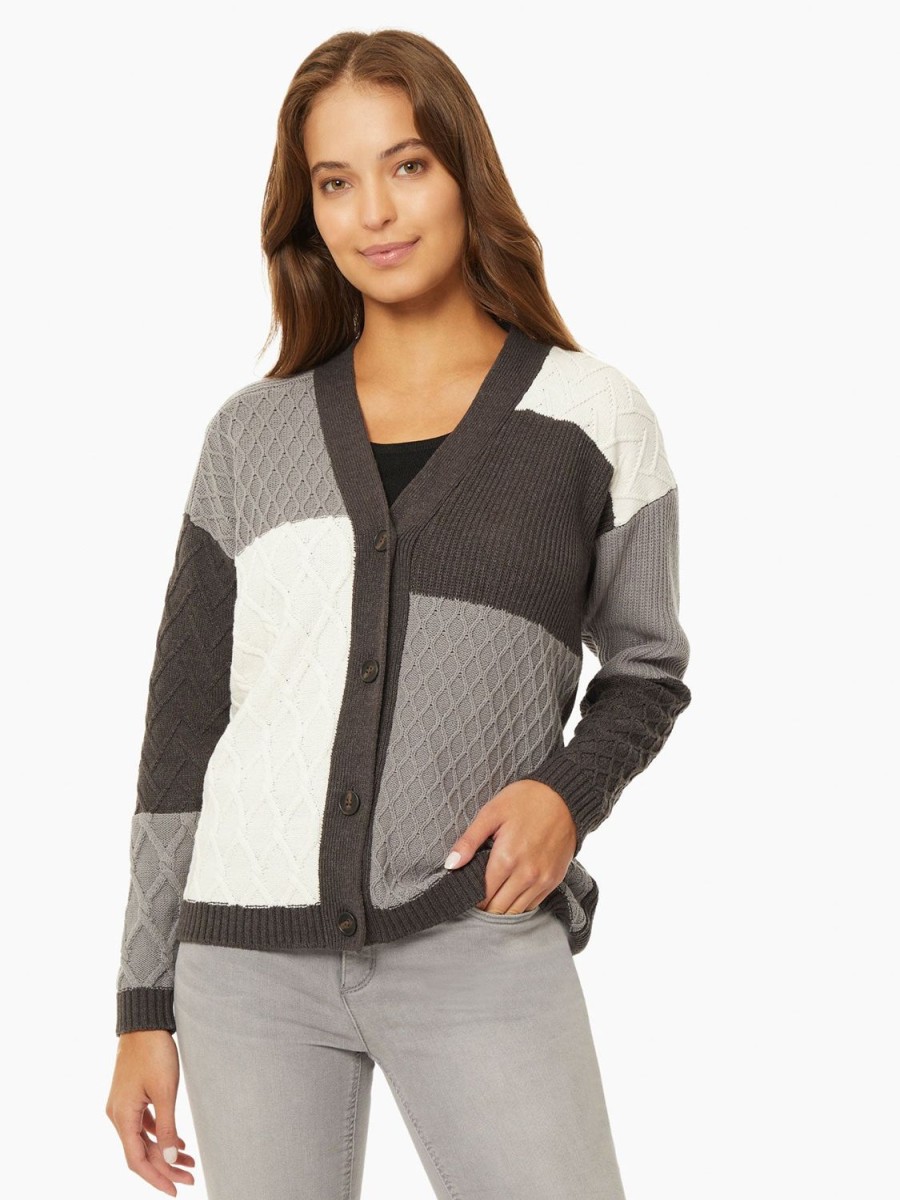 Jones New York Patchwork Knit Button-Front Cardigan