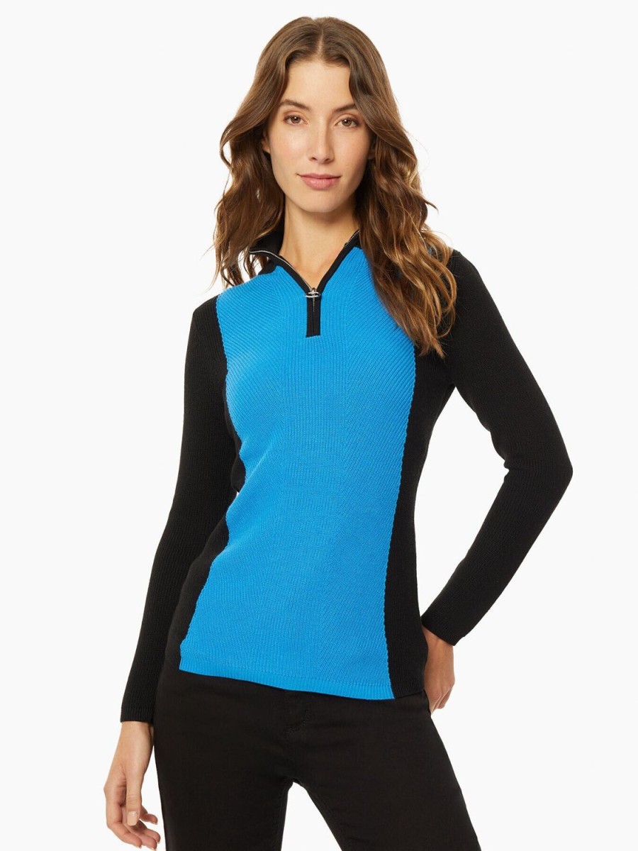 Jones New York Two-Tone Quarter-Zip Ribbed Sweater