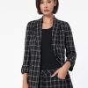 Jones New York Ponte Plaid Wing Collar Rolled Tab Blazer