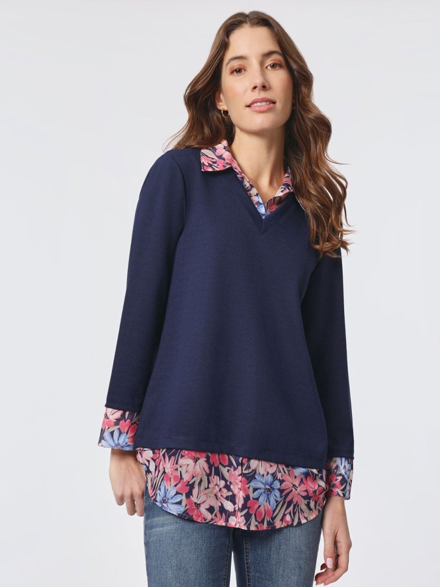 Jones New York Printed V-Neck Knit Combo Top