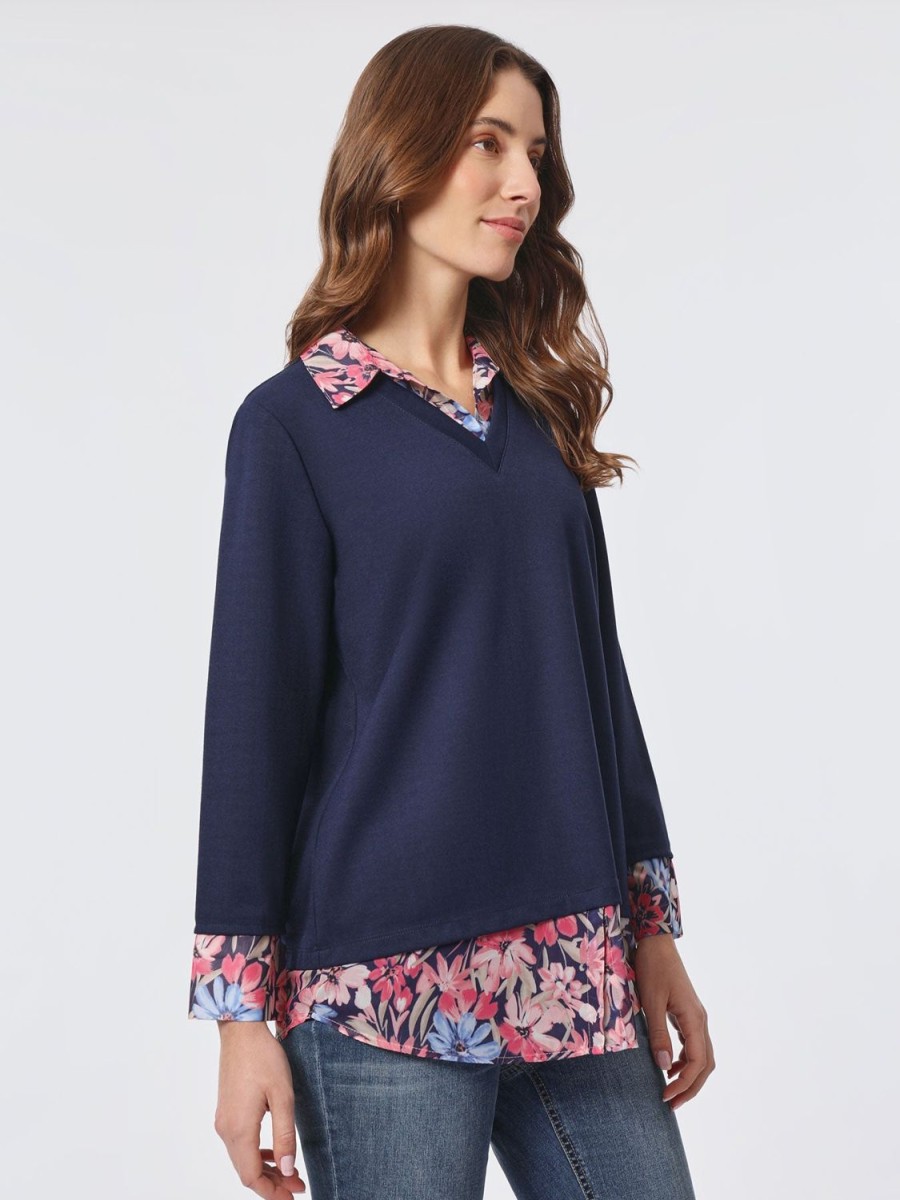 Jones New York Printed V-Neck Knit Combo Top