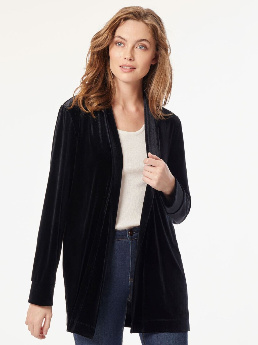 Jones New York Stretch Velvet Open-Front Cardigan