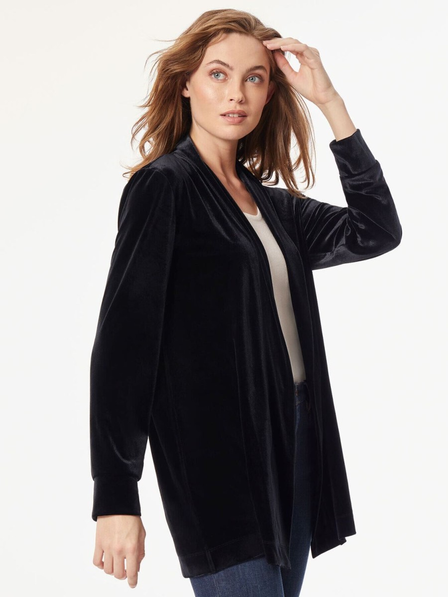 Jones New York Stretch Velvet Open-Front Cardigan