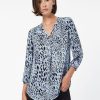 Jones New York Printed V-Neck Pleated Kelly Blouse