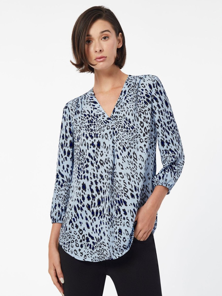 Jones New York Printed V-Neck Pleated Kelly Blouse