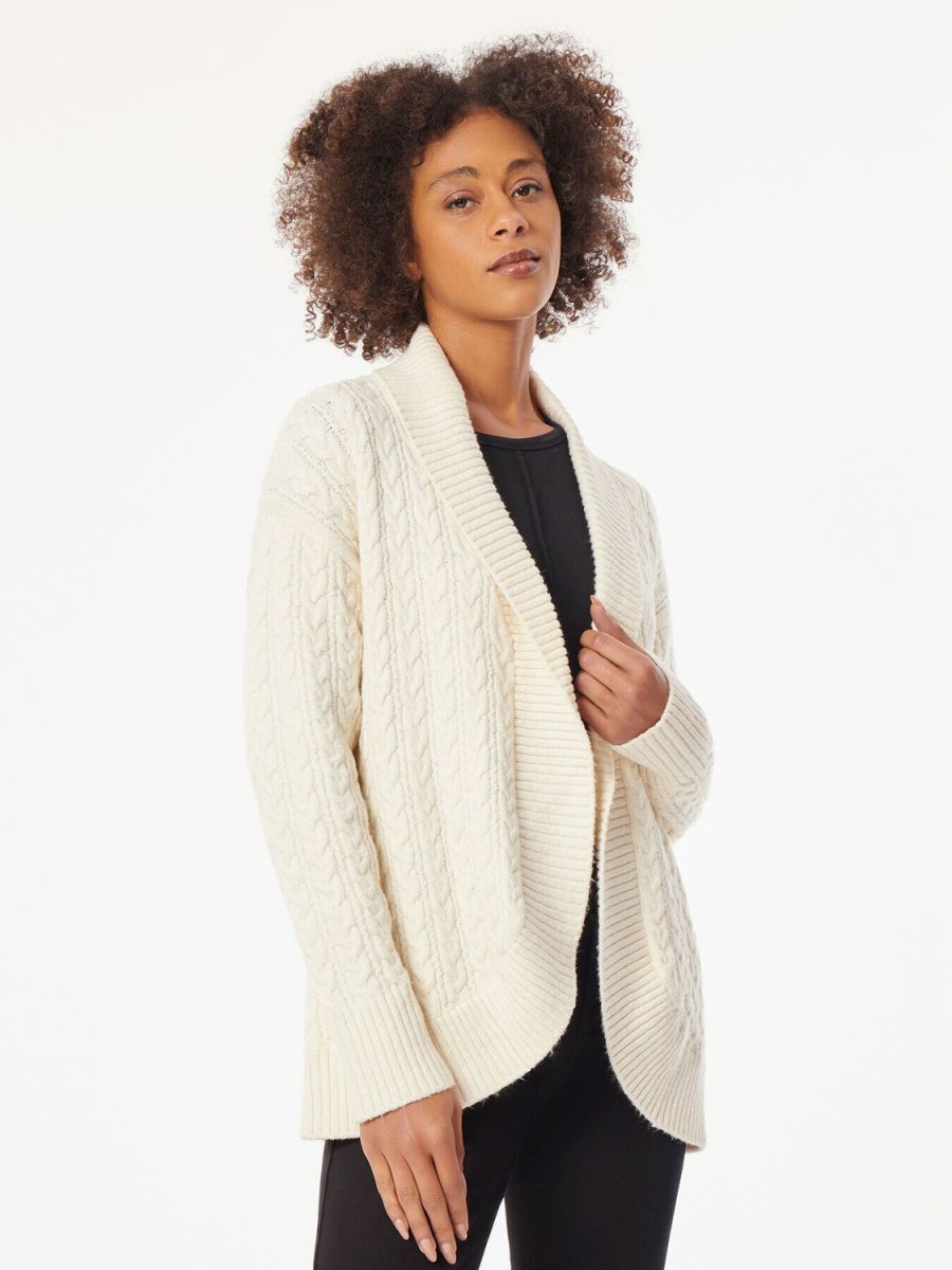 Jones New York Shawl Collar Rounded Hem Cable Knit Cardigan