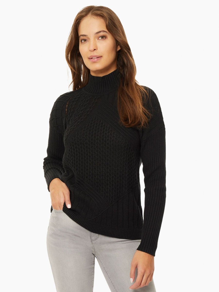 Jones New York Reverse Jersey Multi-Stitch Mock Neck Sweater