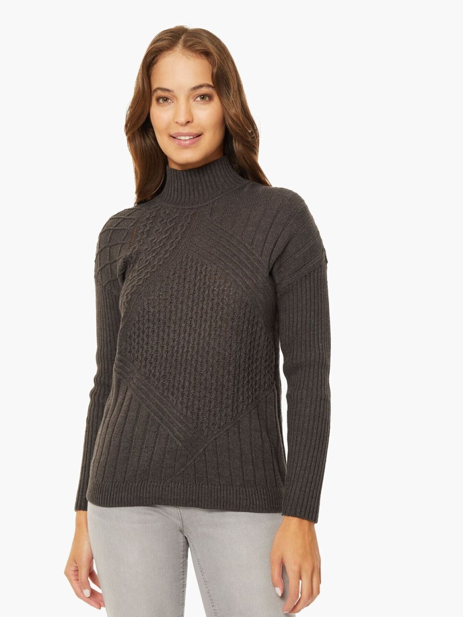 Jones New York Reverse Jersey Multi-Stitch Mock Neck Sweater