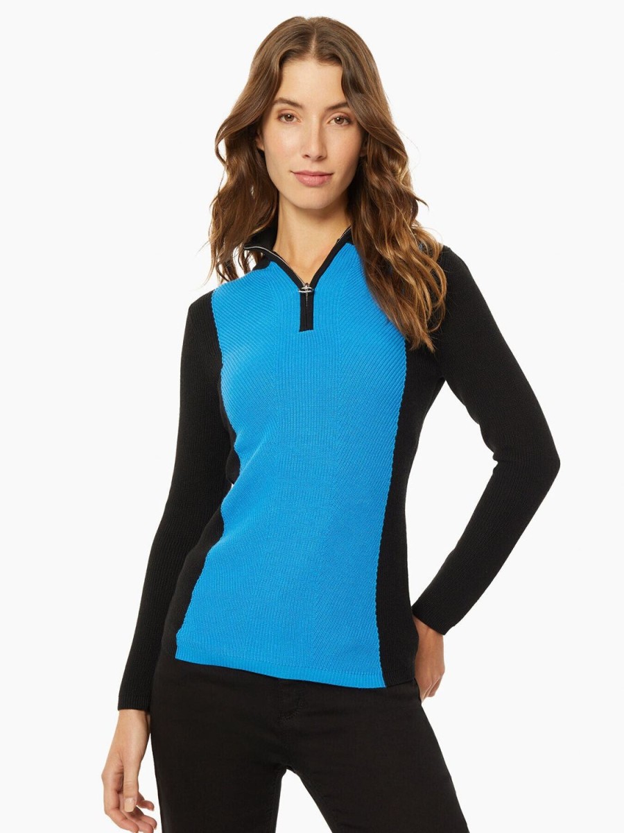 Jones New York Two-Tone Quarter-Zip Ribbed Sweater