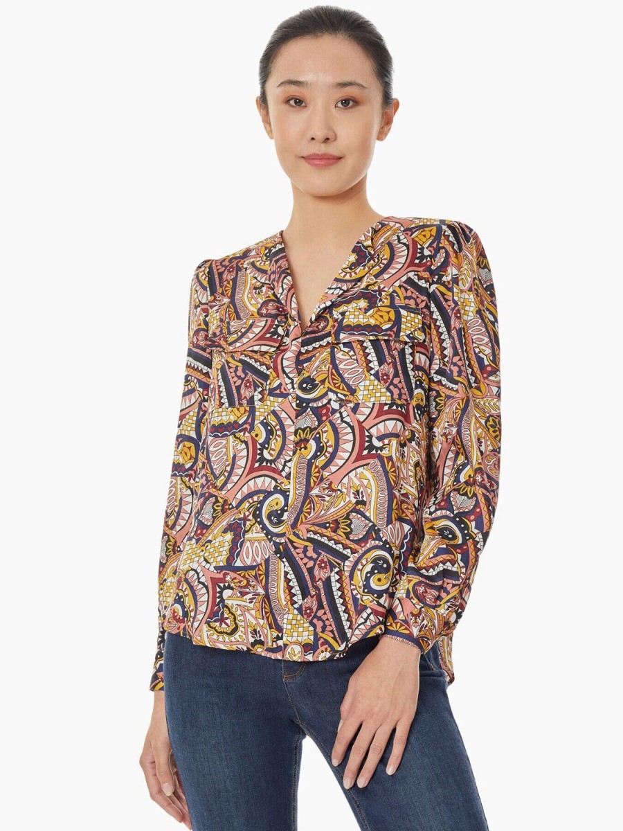 Jones New York V-Neck Twill Utility Blouse