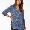 Jones New York Printed V-Neck Pleated Kelly Blouse