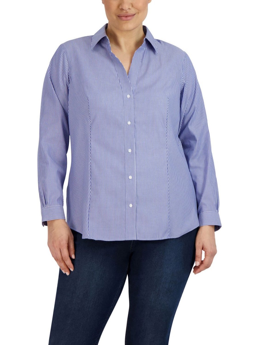 Jones New York Plus Size Striped Easy-Care Button-Up Shirt