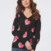 Jones New York Heart Shape V-Neck Puff Sleeve Sweater