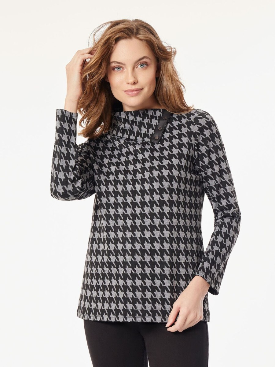 Jones New York Houndstooth Asymmetrical Jacquard Tunic