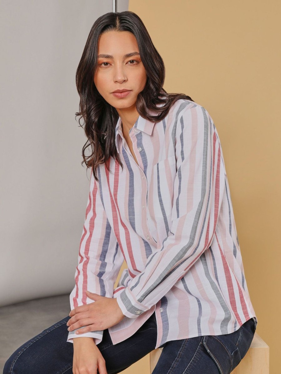 Jones New York Striped Cotton Oversized Button-Down Shirt