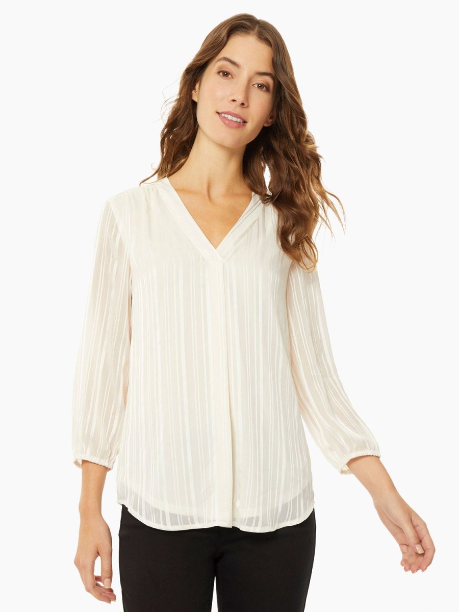 Jones New York Satin Striped V-Neck Kelly Blouse