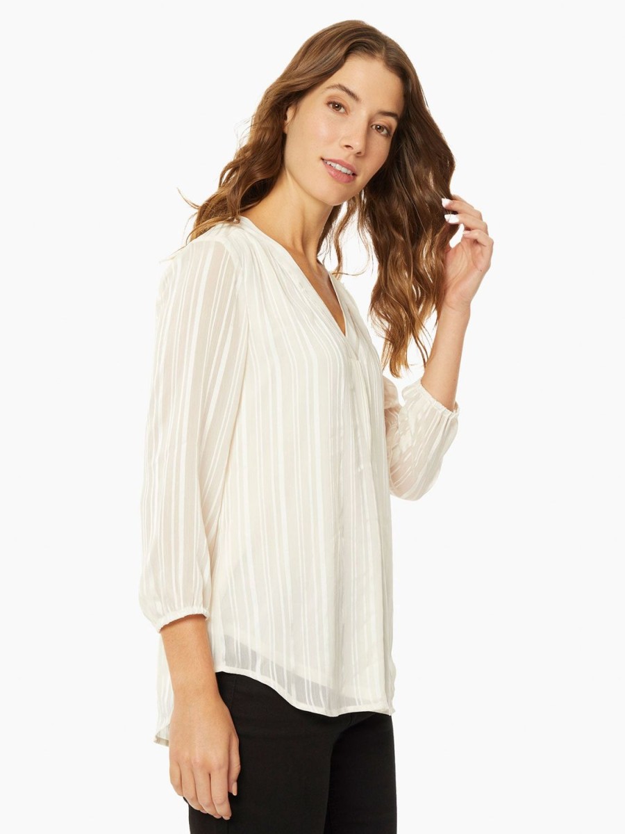 Jones New York Satin Striped V-Neck Kelly Blouse