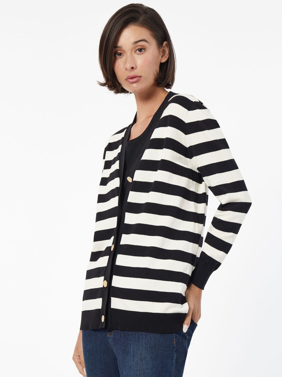 Jones New York Striped Button-Front Cardigan