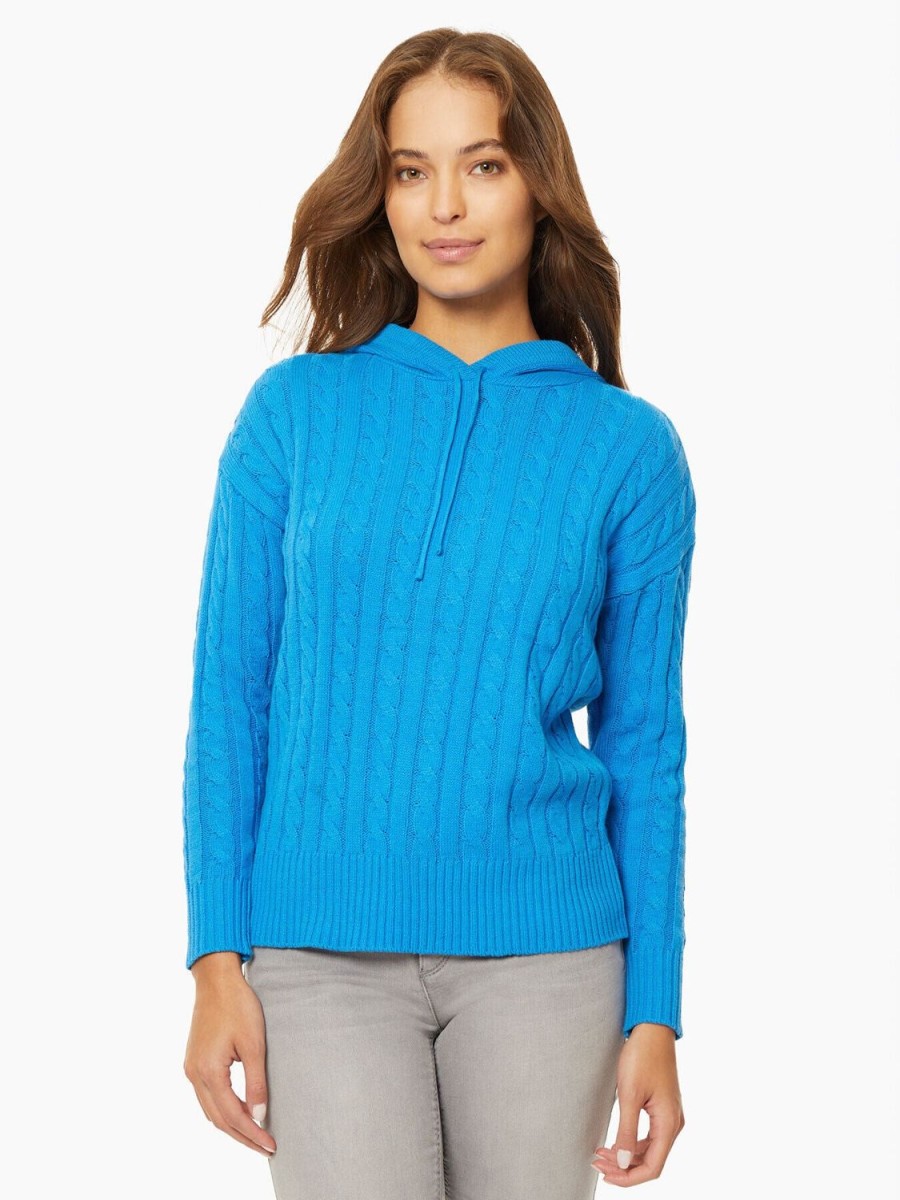 Jones New York Hooded Cable Knit Sweater